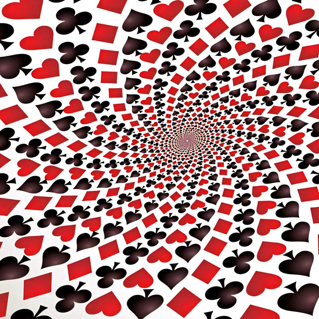 Spiraling Red & Black Playing Card Suit Optical Illusion Wallpaper