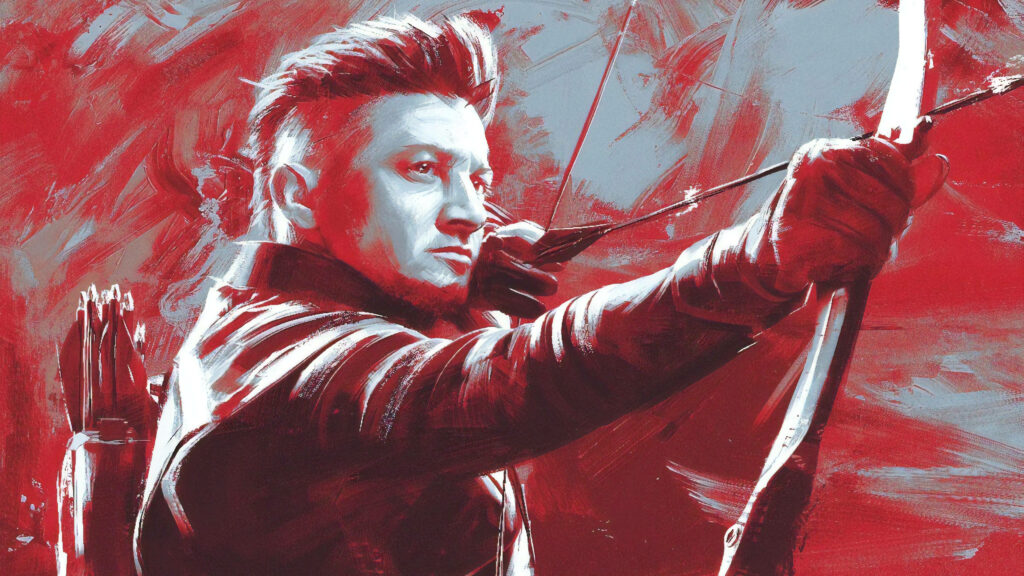 Red-Themed Hawkeye Wallpaper: Bold Artistic Bow Drawing Background