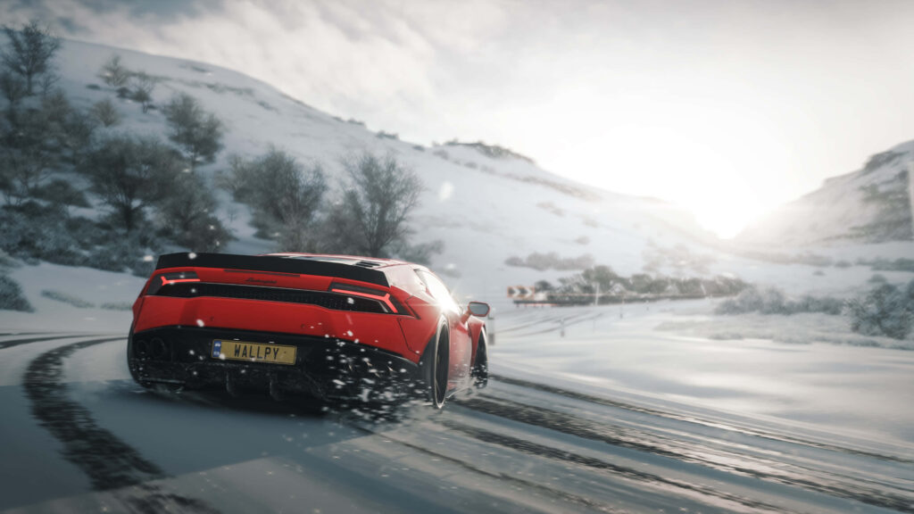 Red Lamborghini in Snowy Forza Horizon 4 - Stunning HD Wallpaper
