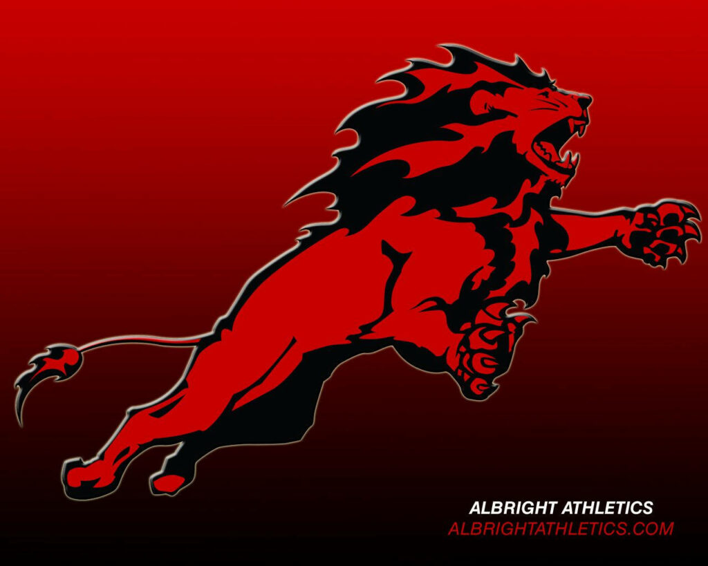 Bold Red Lion Wallpaper: Fierce Design on Black & Red Gradient Background