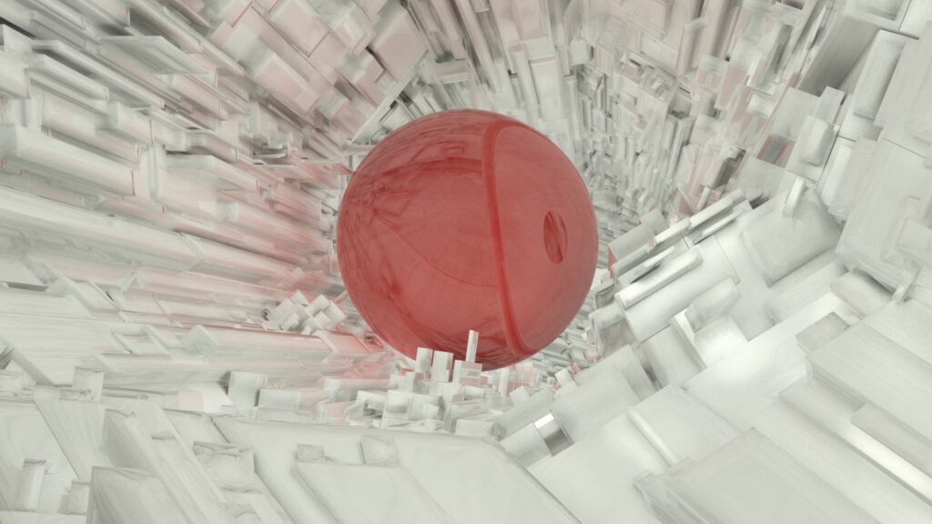 Dynamic Abstract Wallpaper with Red Sphere and Geometric Shapes