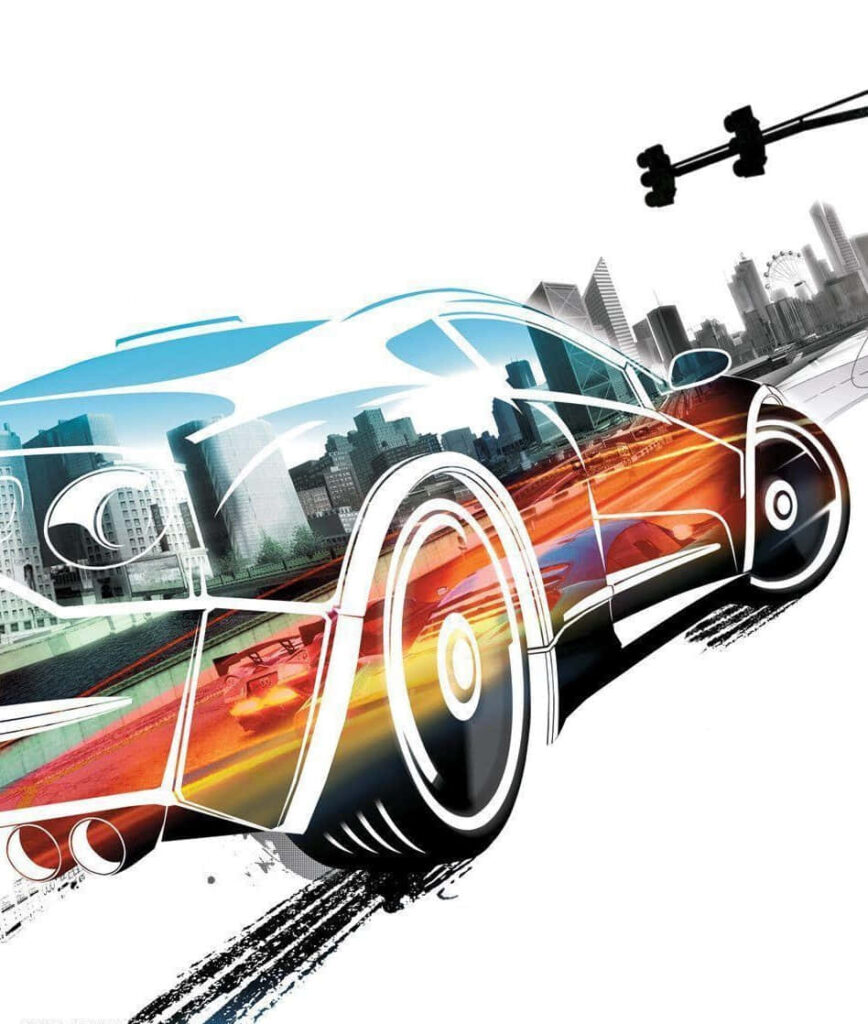 Grid Autosport Racing Game Wallpaper with Urban Skyline and Speed Blur