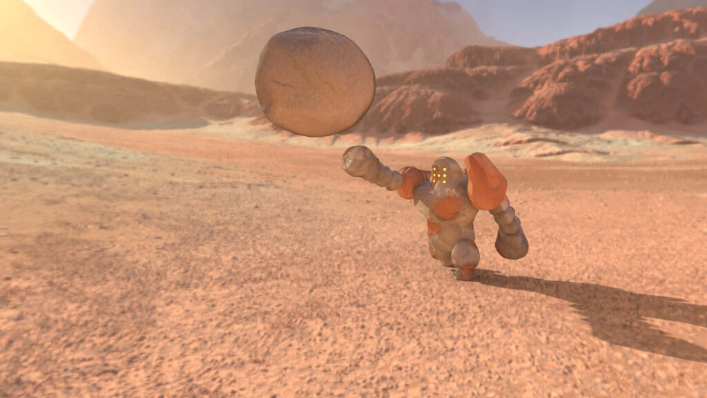 Regirock in Action: Dynamic Desert Wallpaper with Bold Colors