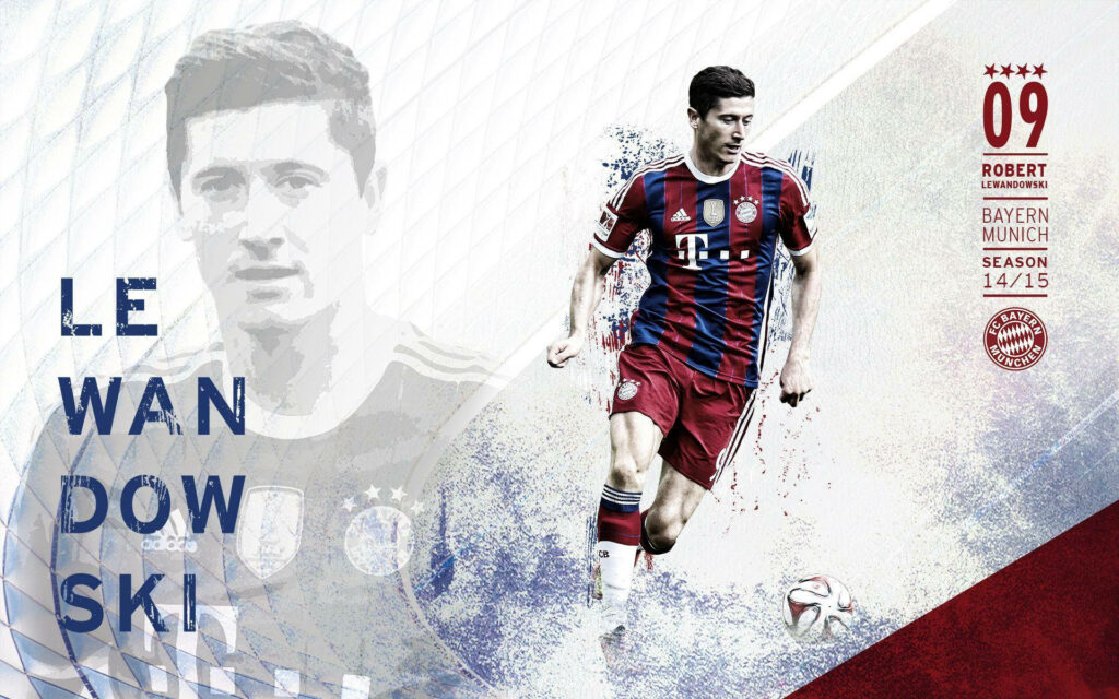 Dynamic Digital Illustration of Lewandowski in Bayern 2014/15 Jersey Wallpaper