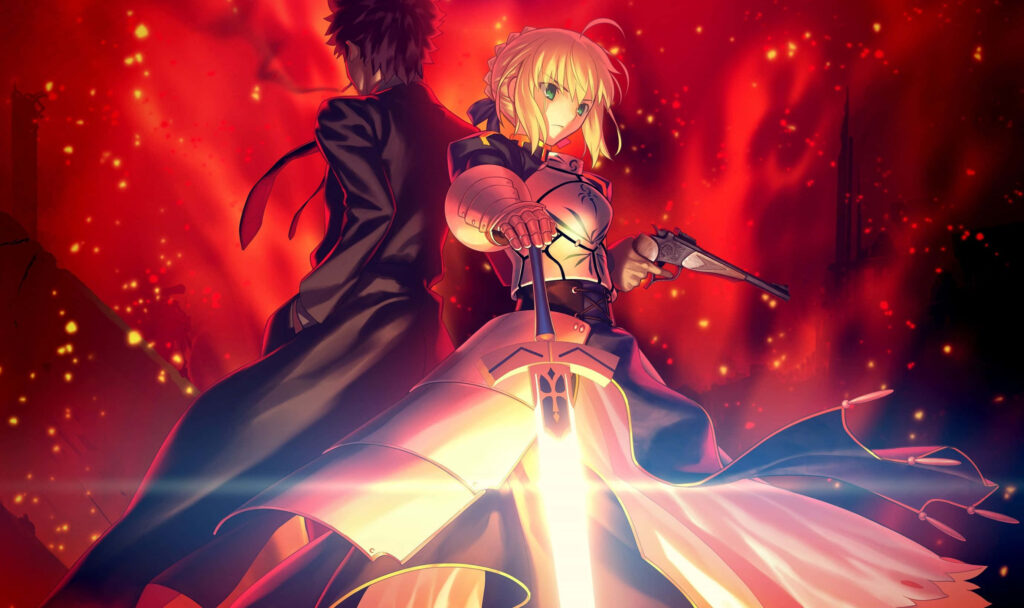 Epic Saber Wallpaper: Action-Packed Pose with Sword & Pistol