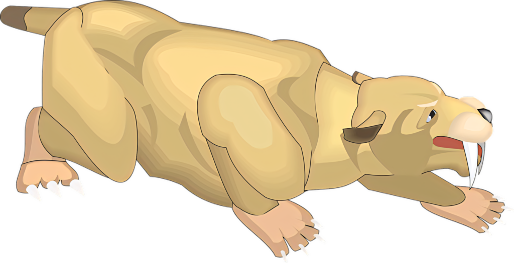 Animated Sabertooth Tiger Wallpaper - Playful Prehistoric Design