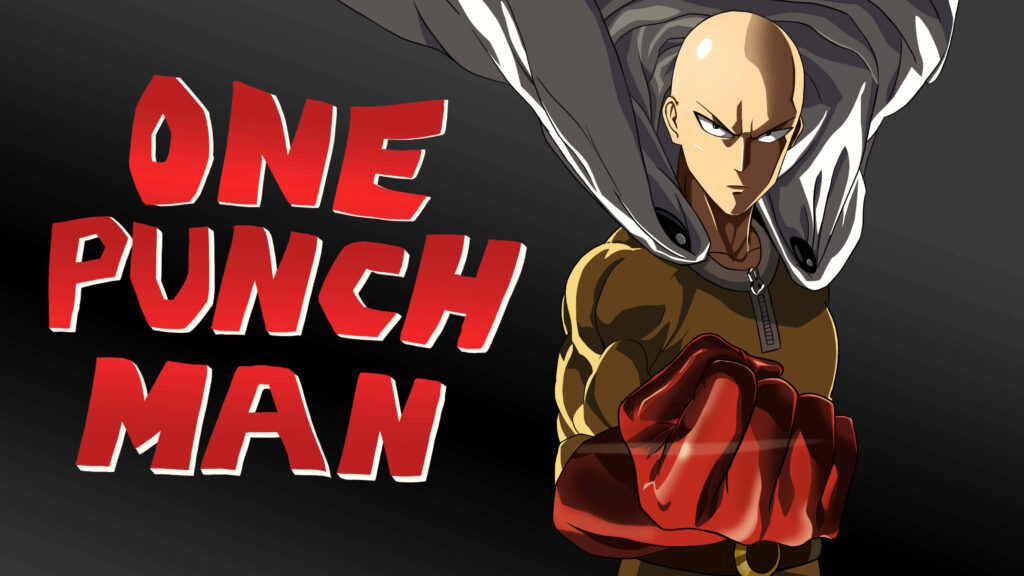 Dynamic Saitama Wallpaper: One-Punch Man Hero with Red Gloves & Cape