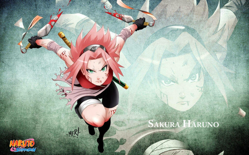 Dynamic Sakura Haruno Battle Wallpaper - Intense Anime Art