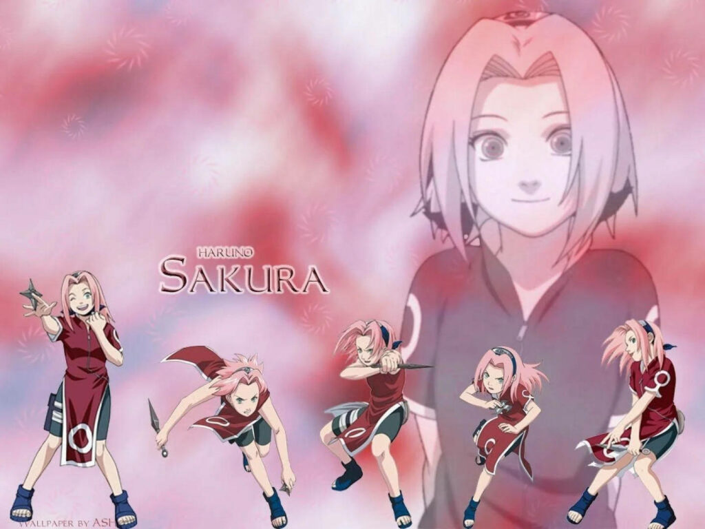 Sakura Haruno Fight Stances Wallpaper: Vibrant Naruto Action Background