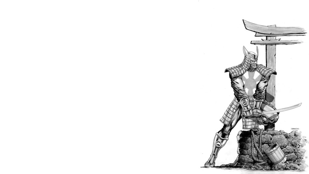 Dynamic Samurai Black and White Illustration - Minimalist Wallpaper