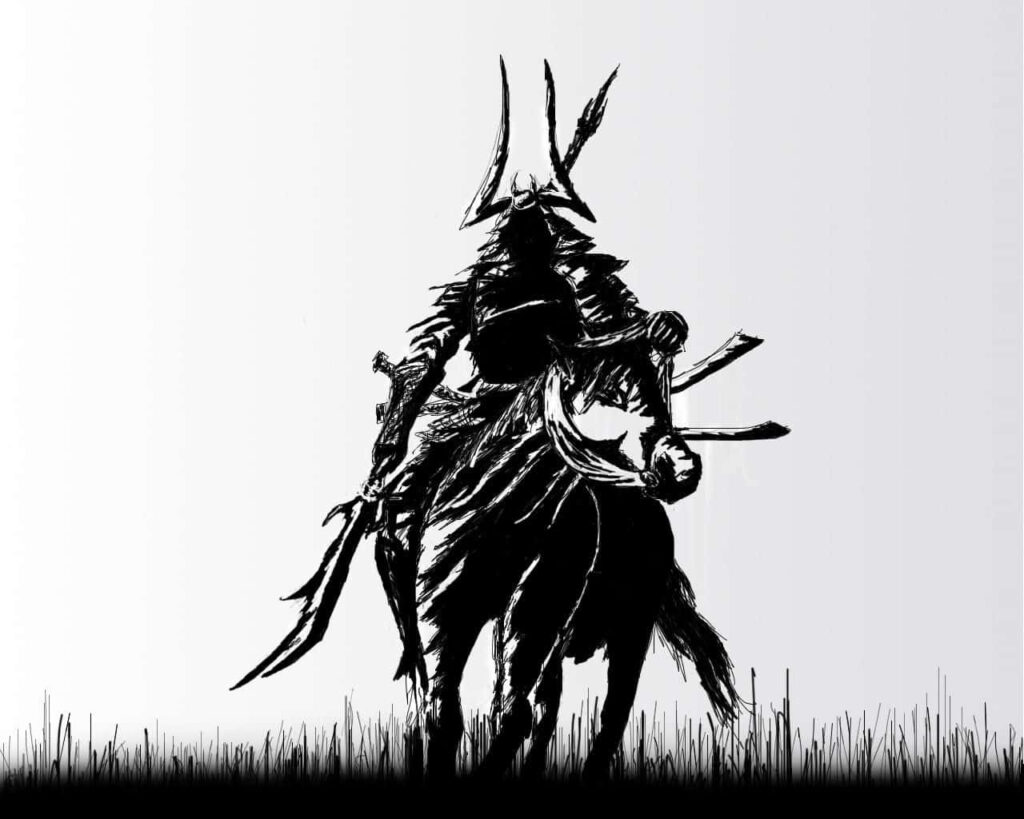 Dynamic Samurai Silhouette Wallpaper: Strength in Black and White