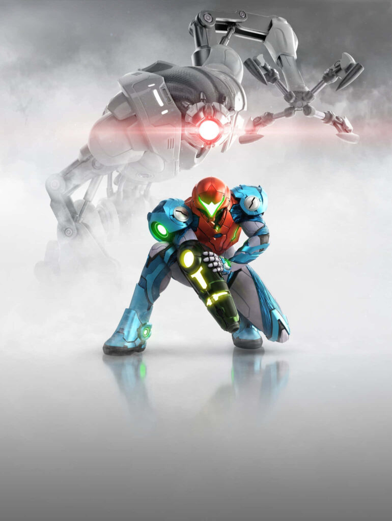 Dynamic Samus Aran Wallpaper - Metroid Dread with Robotic Enemy