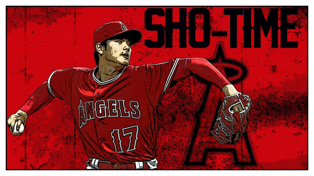 Dynamic Shohei Ohtani Fanart Wallpaper: Bold Pitching Pose & Energy