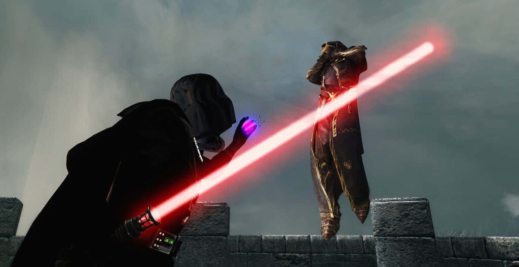 Sith Force Choke Meets Thalmor: Epic Star Wars & Elder Scrolls Wallpaper