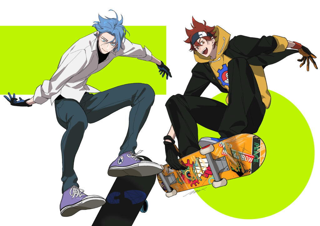 Dynamic Reki & Langa Skateboarding Wallpaper | Sk8 The Infinity
