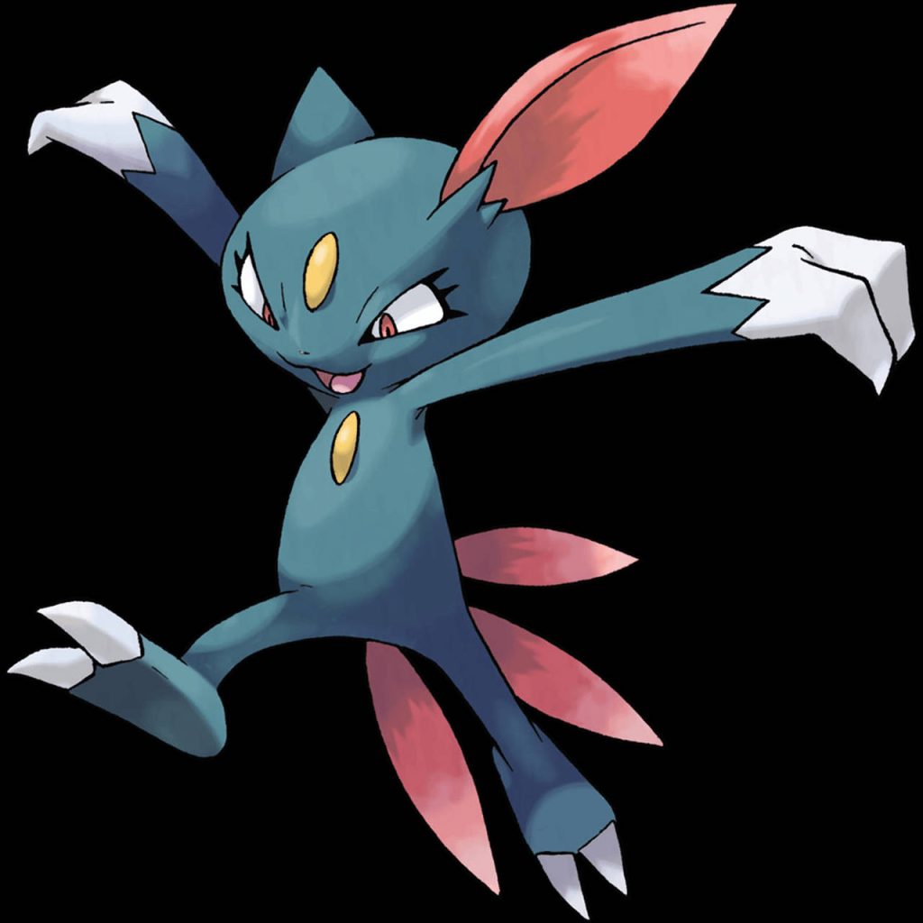 Sneasel Pokémon wallpaper showing sleek blue body sharp white claws and pink ear feathers