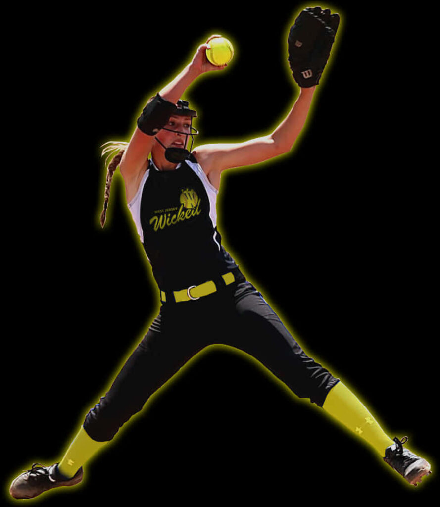 Dynamic Softball Wallpaper: Intense Pitcher in Action Background
