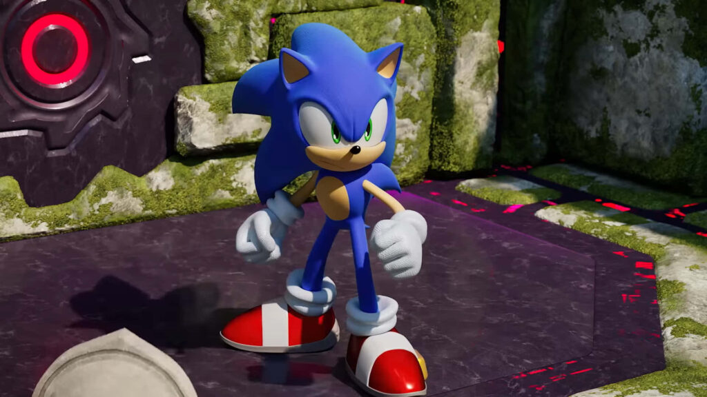Dynamic Sonic Frontiers Wallpaper: Adventure Pose in Vibrant Setting