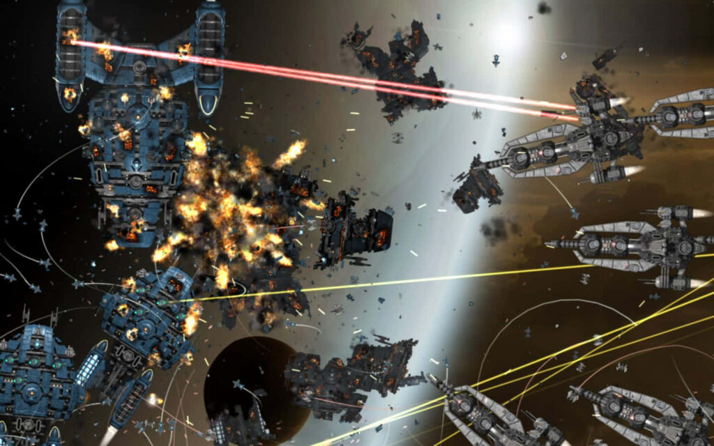 Epic Space Battle Wallpaper: Warships, Lasers, and Explosions