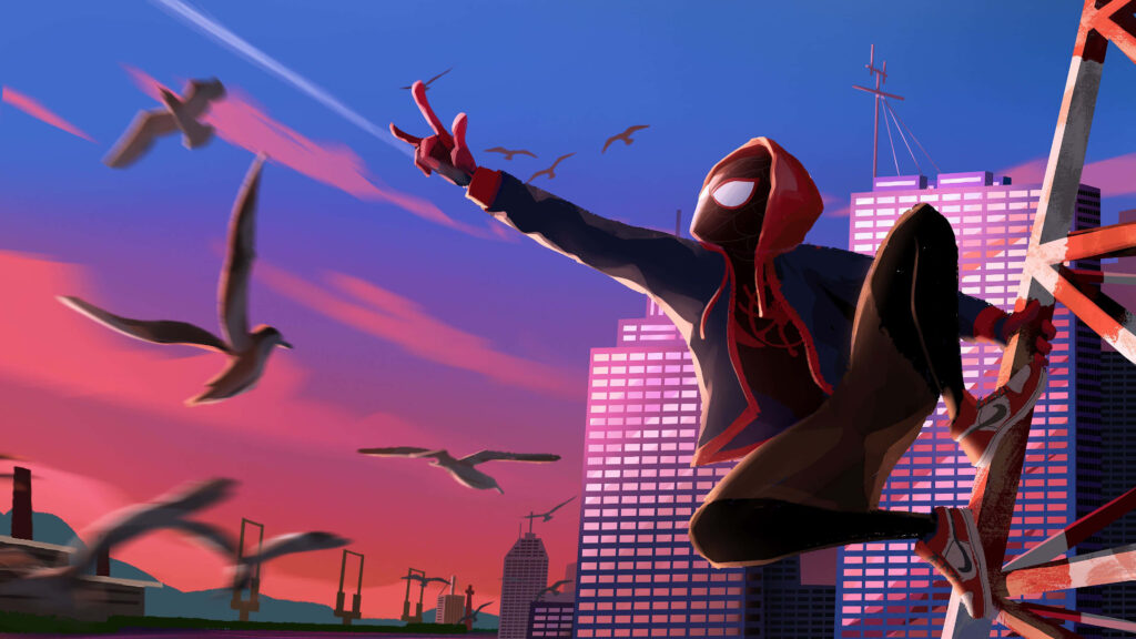 Spider-Man: Into the Spider-Verse HD Wallpaper - Vibrant City Sunset