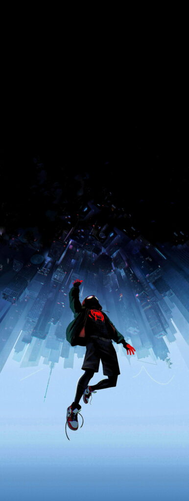 Spider-Man leaping over vibrant futuristic cityscape, dynamic Marvel HD phone wallpaper background