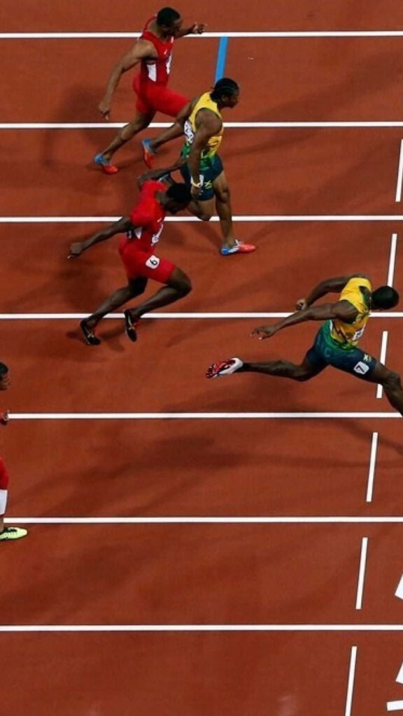 Dynamic Wallpaper of Competitive Male Sprinters on Track Finish Line