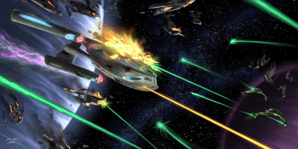 Intense Star Trek Space Battle Wallpaper: Starships in Action