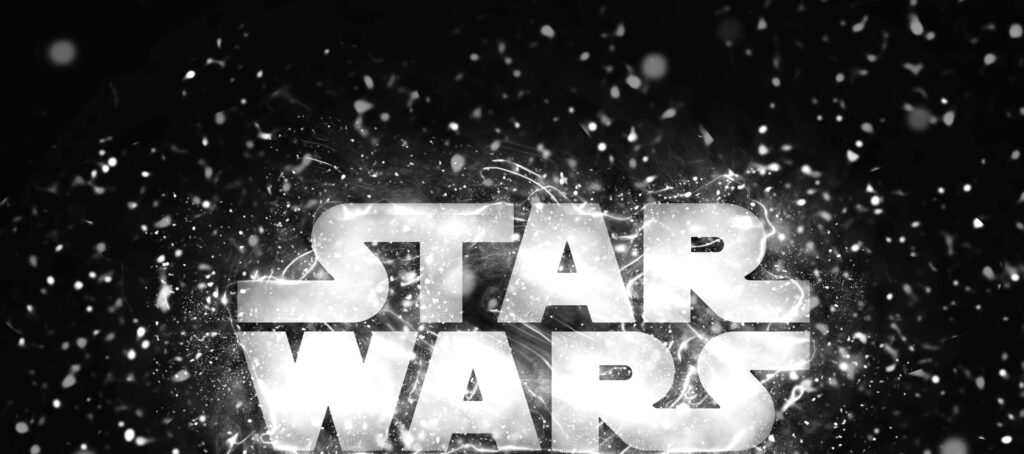 Dynamic Star Wars Black & White Wallpaper with Starry Night Design