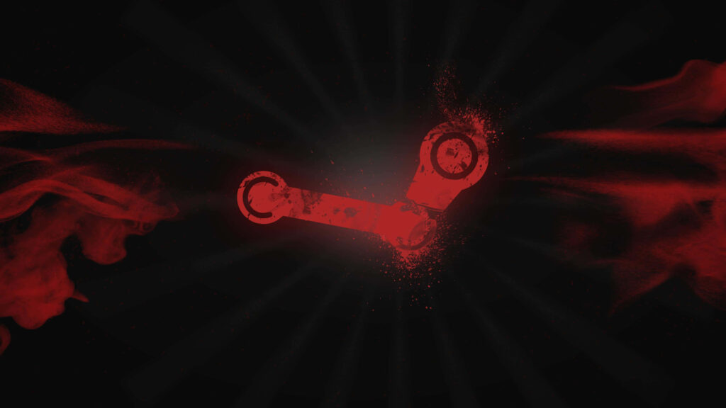 Steam Platform wallpaper with bold red logo and dynamic visual effects on dark background