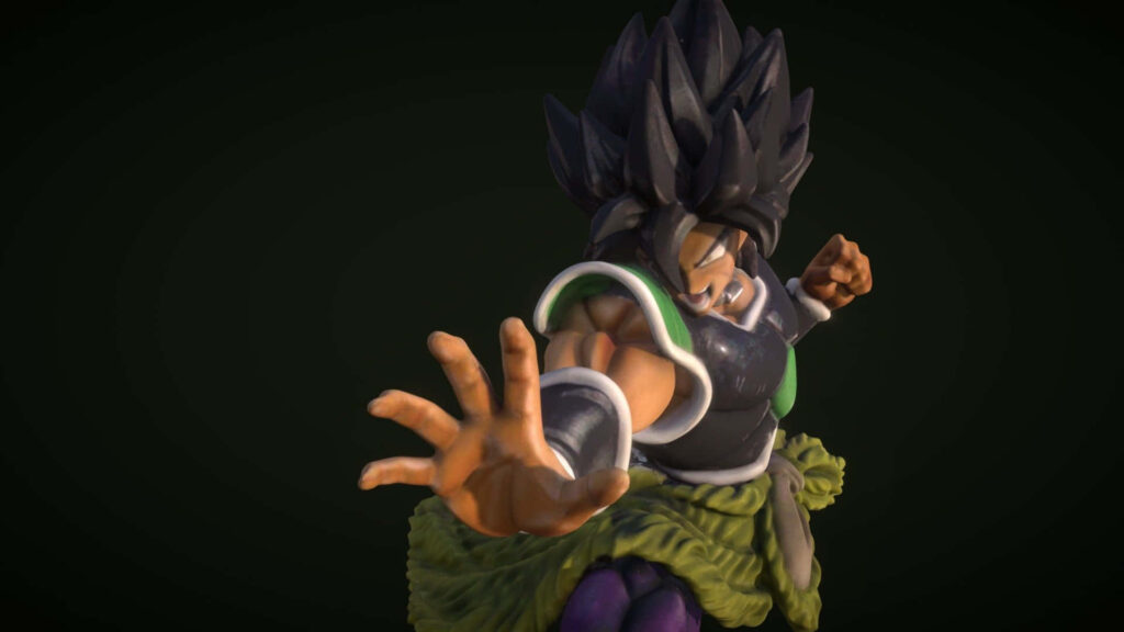 Dynamic SSJ Broly Dragon Ball wallpaper with intense black spiky hair and vibrant green purple accents
