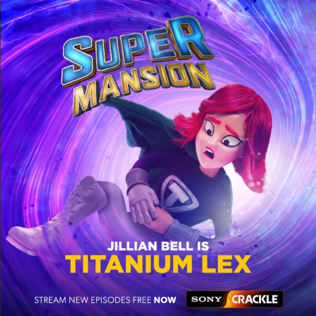 SuperMansion wallpaper featuring Jillian Bell as Titanium Lex with vibrant purple vortex background