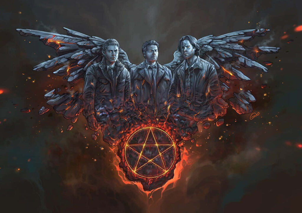 Supernatural Trio Wallpaper: Celestial & Demonic Forces Explored