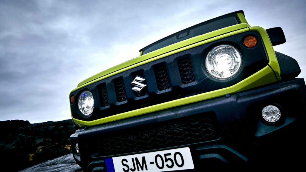 Dynamic Suzuki Jimny Wallpaper: Rugged Grille & Bold Headlights