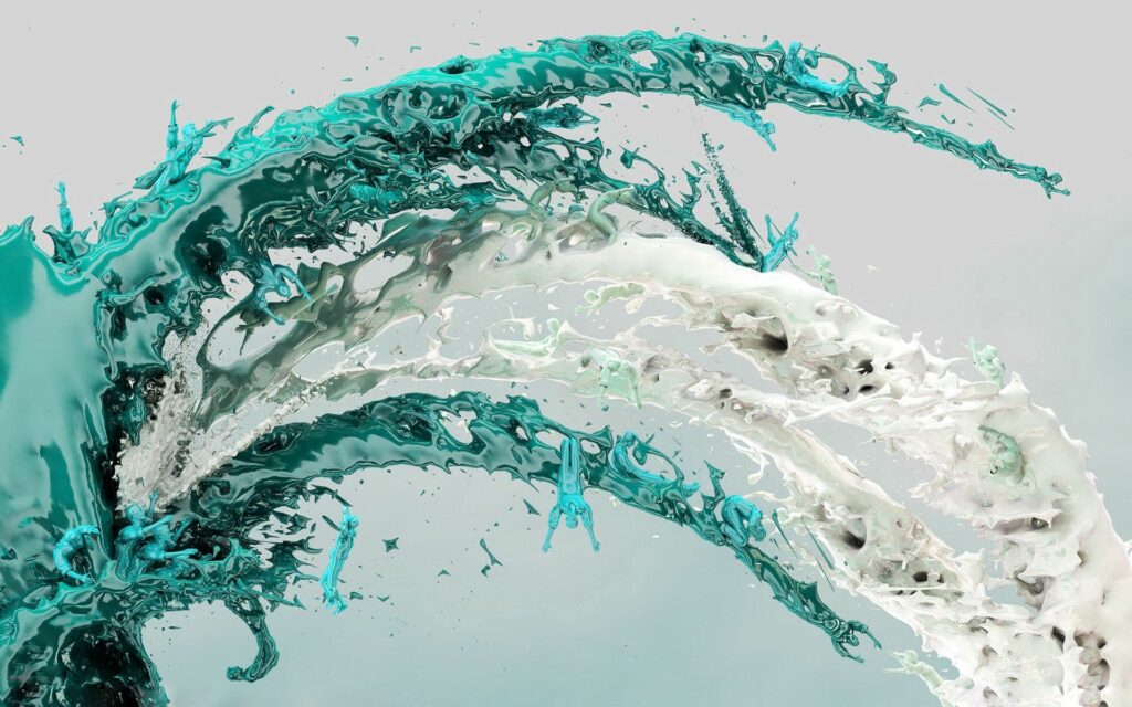 Dynamic Teal & White Abstract Wallpaper - Fluid Liquid Design