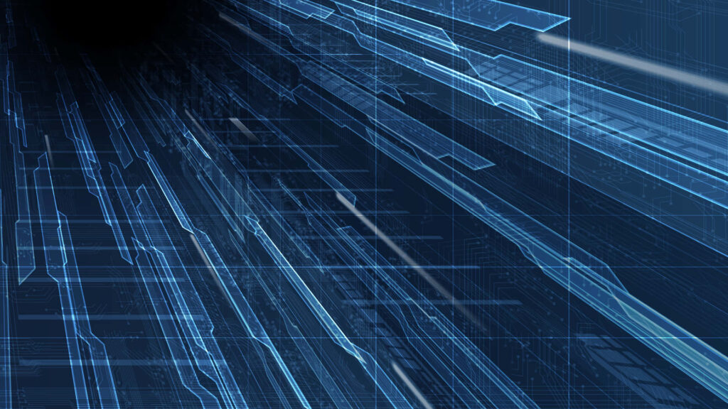 Futuristic Tech Wallpaper: Glowing Blue Grid & Geometric Shapes