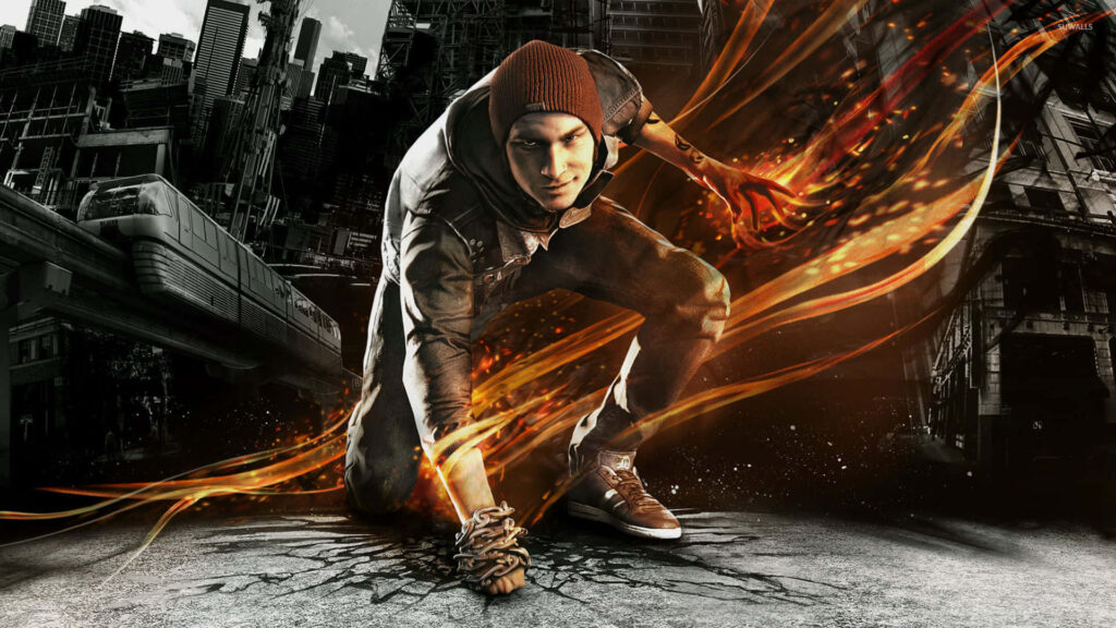 Dynamic Teen Superhero Wallpaper: Urban Adventure with Fiery Energy