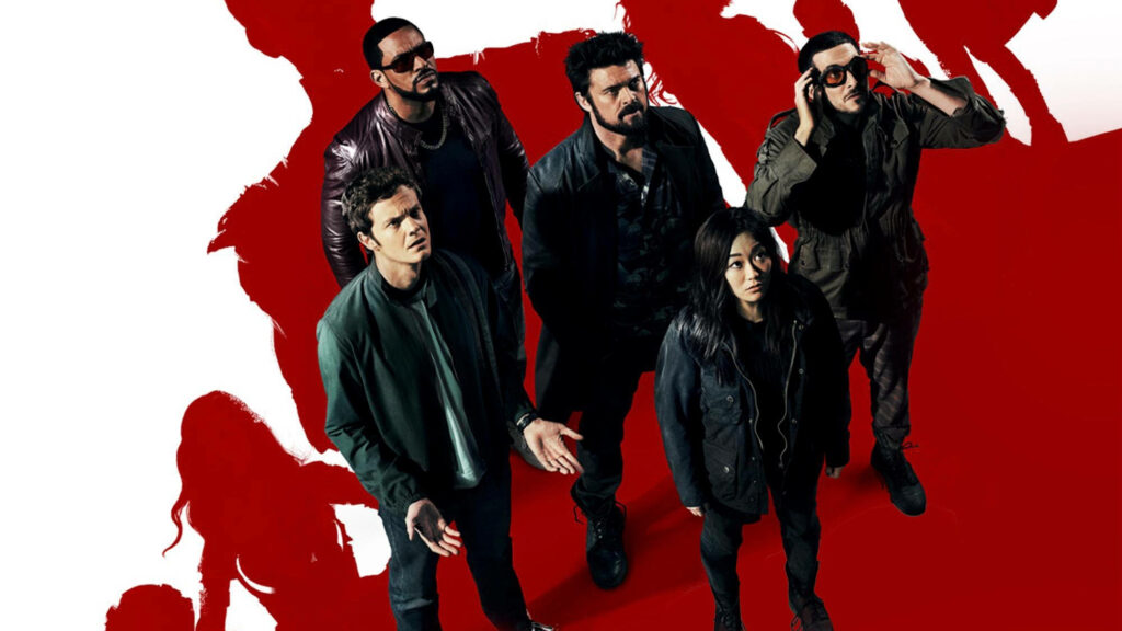 Bold The Boys Wallpaper: Five Iconic Characters on Red & White Background