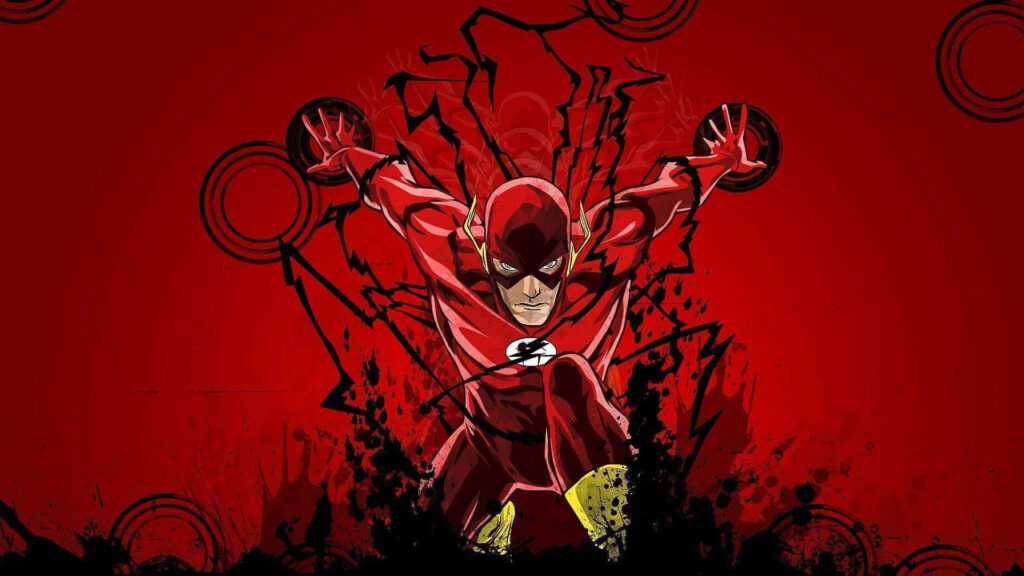 Dynamic Flash Wallpaper: Action Pose with Bold Red Background
