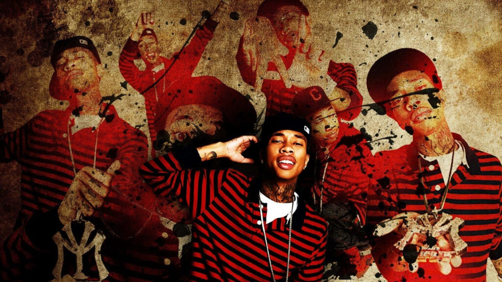 Bold Tyga Wallpaper: Dynamic Collage in Red & Black Style
