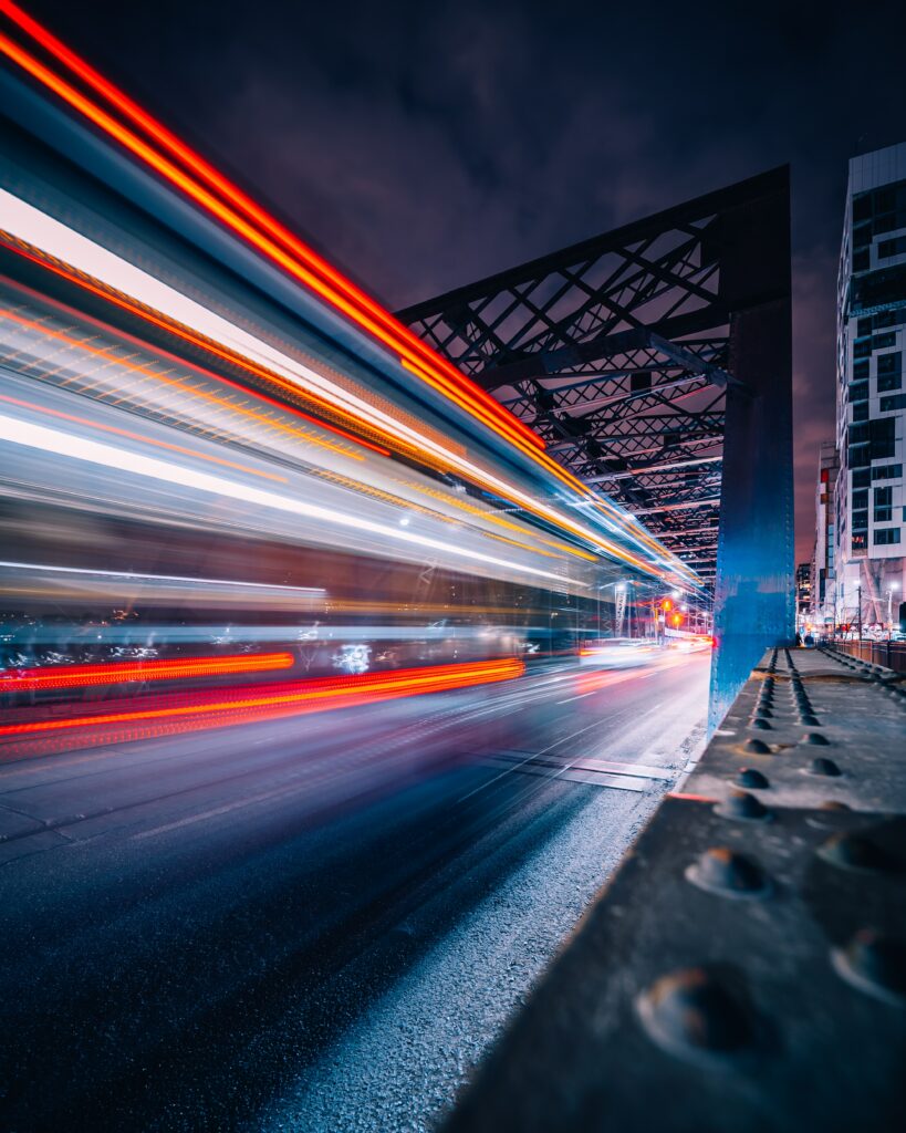 Dynamic Long-Exposure Urban Wallpaper: Colorful Light Streaks