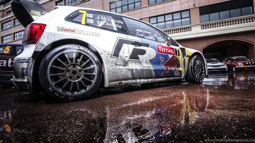 Dynamic Volkswagen Polo Rally Car Wallpaper – Sporty and Bold Design