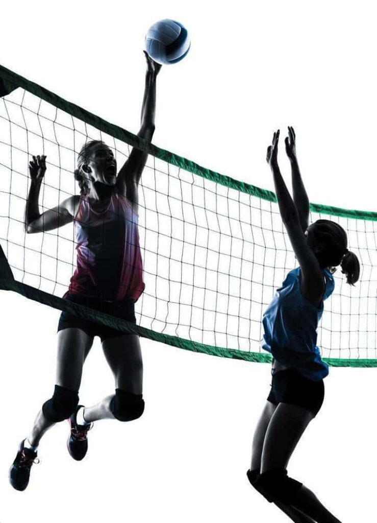 Dynamic Volleyball Wallpaper: Players Spiking & Blocking Action