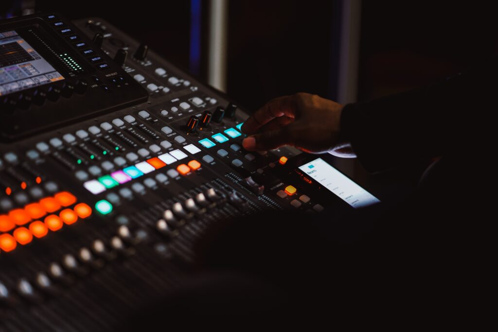 Vibrant Mixing Console Wallpaper: Music Production & Sound Engineering