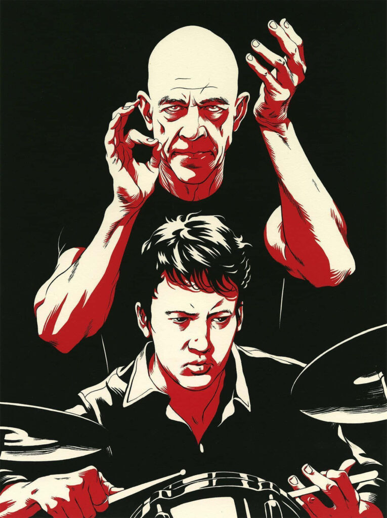 Powerful Connection: Drummer & Conductor Dynamic Illustration Wallpaper