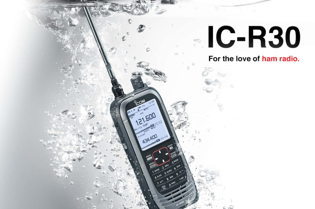 Sleek Black & Silver IC-R30 Ham Radio Wallpaper with Water Splash