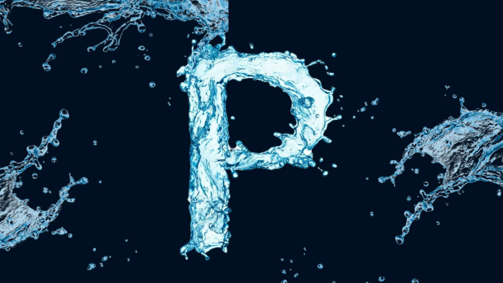 Dynamic Water Letter P Wallpaper on Dark Background