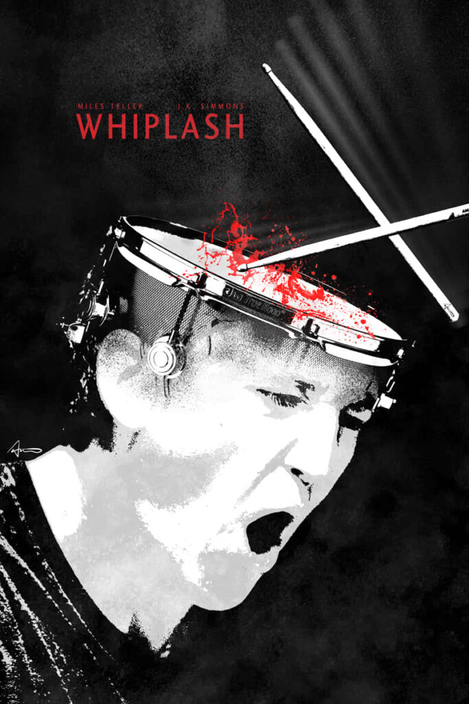 Intense Whiplash Movie Poster Wallpaper: Drummer's Passion Unleashed