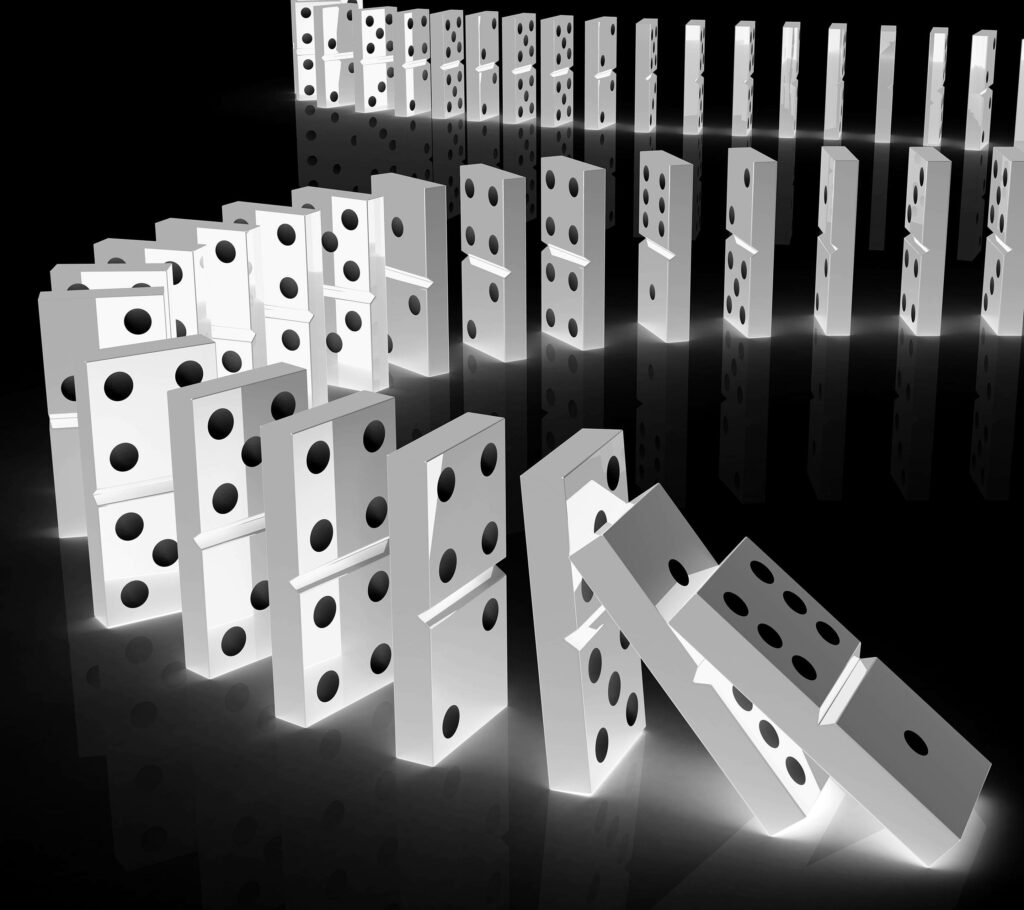Dynamic White Domino Sequence on Dark Reflective Background Wallpaper