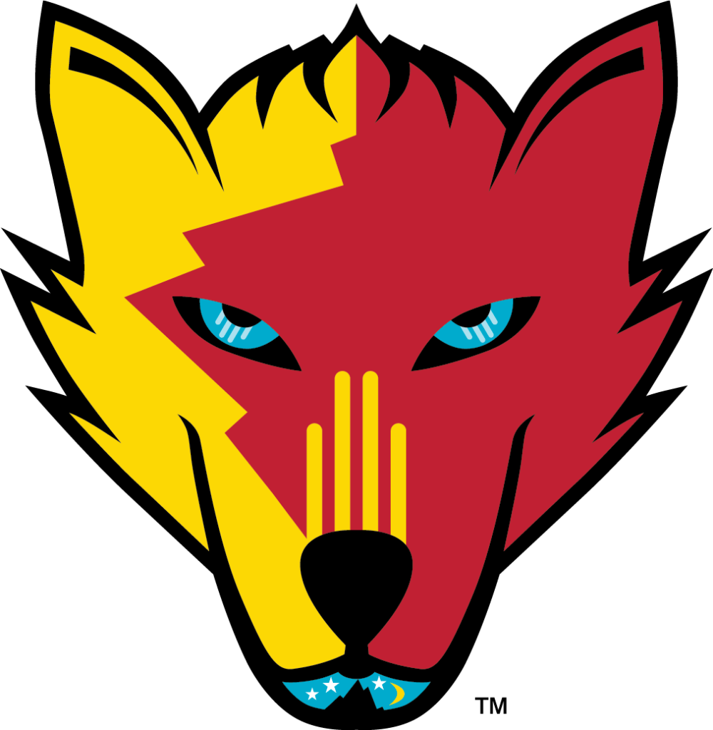 Bold Wolf Head Wallpaper: Vibrant Yellow & Red Design with Blue Eyes