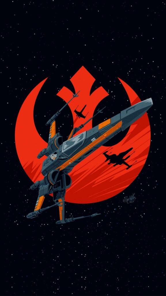 Dynamic X-Wing Starfighter Wallpaper with Bold Resistance Emblem